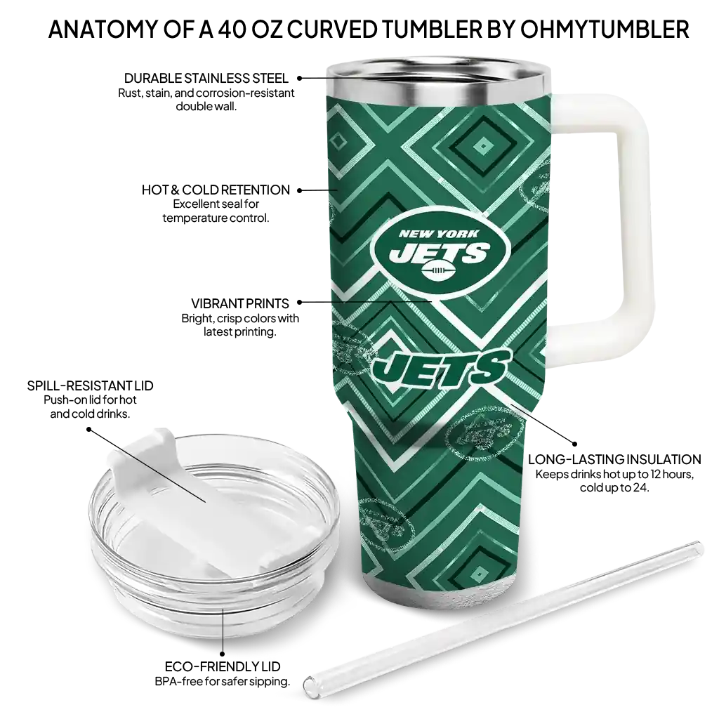 Personalized New York Jets Bold Diamonds Green 40Oz Tumbler, Stanley Cup Tumbler - Image 5
