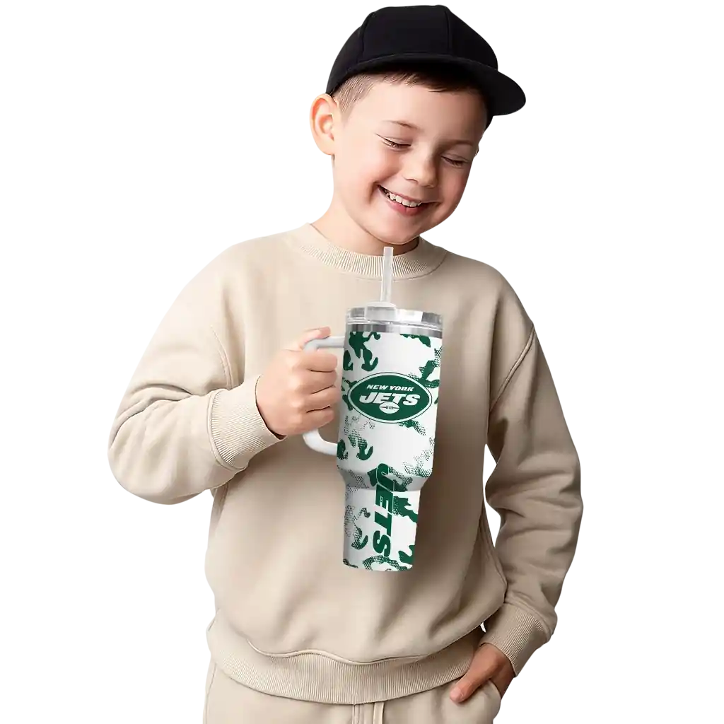 Personalized New York Jets Camo Mashup Green White 40Oz Tumbler, Stanley Cup Tumbler - Image 4