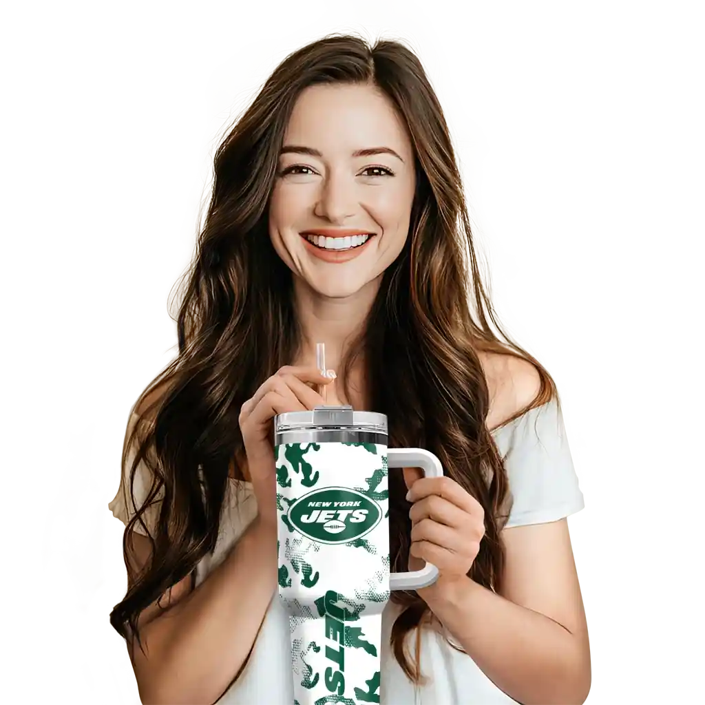 Personalized New York Jets Camo Mashup Green White 40Oz Tumbler, Stanley Cup Tumbler - Image 6