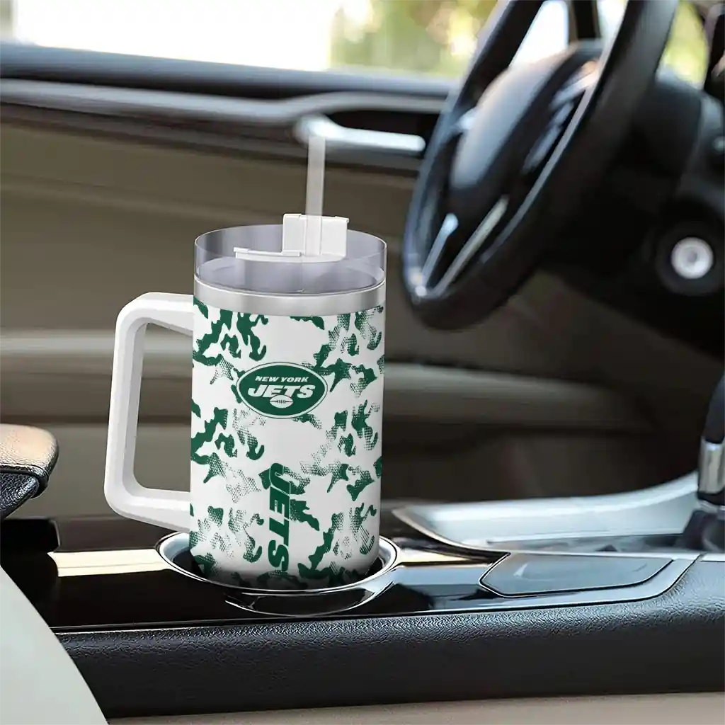 Personalized New York Jets Camo Mashup Green White 40Oz Tumbler, Stanley Cup Tumbler - Image 8