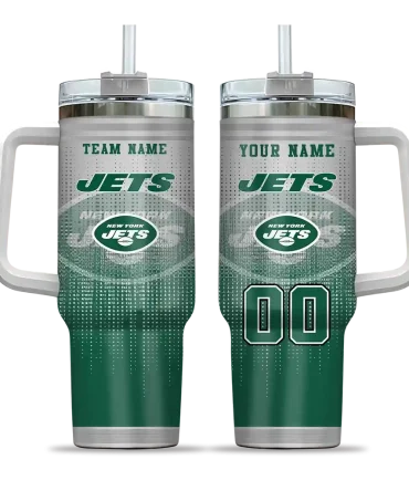 Personalized New York Jets Gradient Dots Green 40Oz Tumbler, Stanley Cup Tumbler