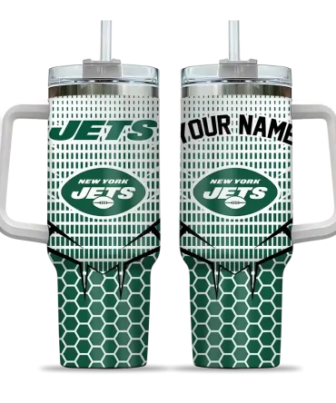 Personalized New York Jets Hex Texture Green 40Oz Tumbler, Stanley Cup Tumbler