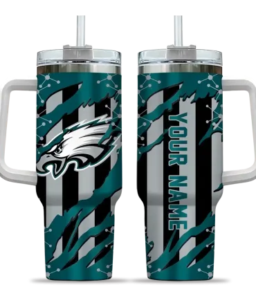 Personalized Philadelphia Eagles Claw Cut Green Black 40Oz Tumbler, Stanley Cup Tumbler