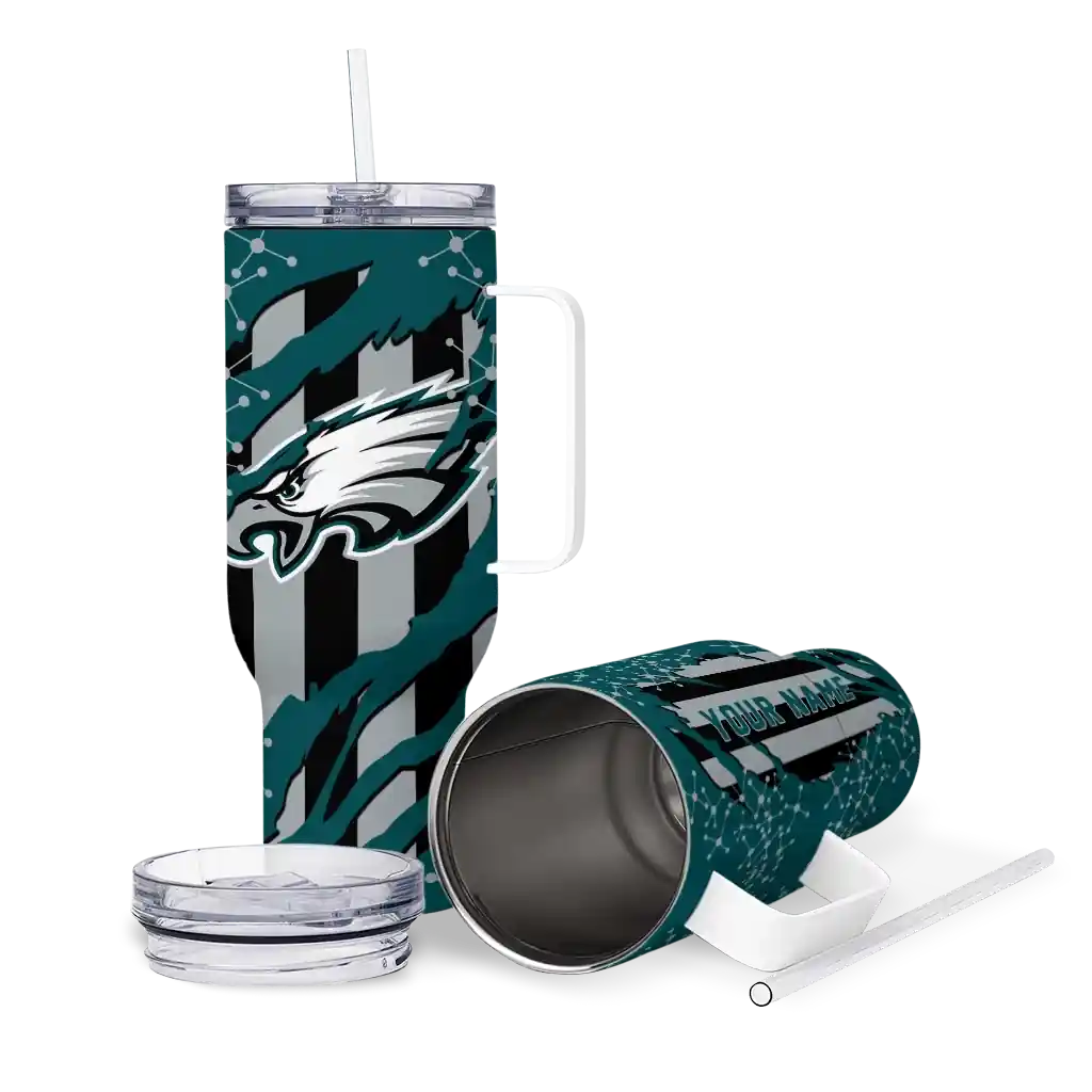 Personalized Philadelphia Eagles Claw Cut Green Black 40Oz Tumbler, Stanley Cup Tumbler - Image 3