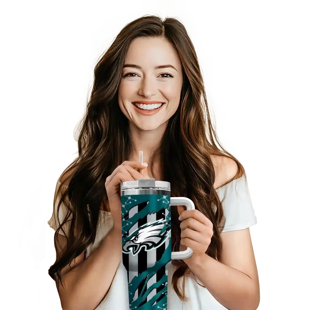 Personalized Philadelphia Eagles Claw Cut Green Black 40Oz Tumbler, Stanley Cup Tumbler - Image 6