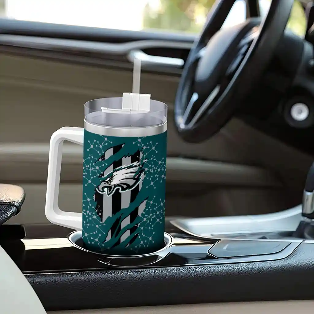 Personalized Philadelphia Eagles Claw Cut Green Black 40Oz Tumbler, Stanley Cup Tumbler - Image 8