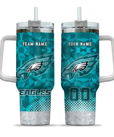 Personalized Philadelphia Eagles Geometric Prism Green 40Oz Tumbler, Stanley Cup Tumbler