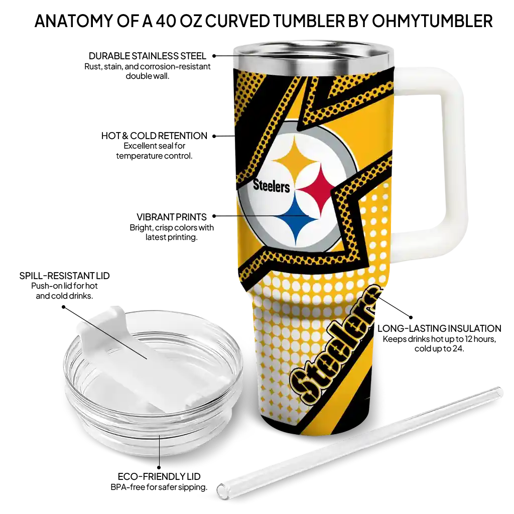 Personalized Pittsburgh Steelers Arrow Burst Gold 40Oz Tumbler, Stanley Cup Tumbler - Image 5