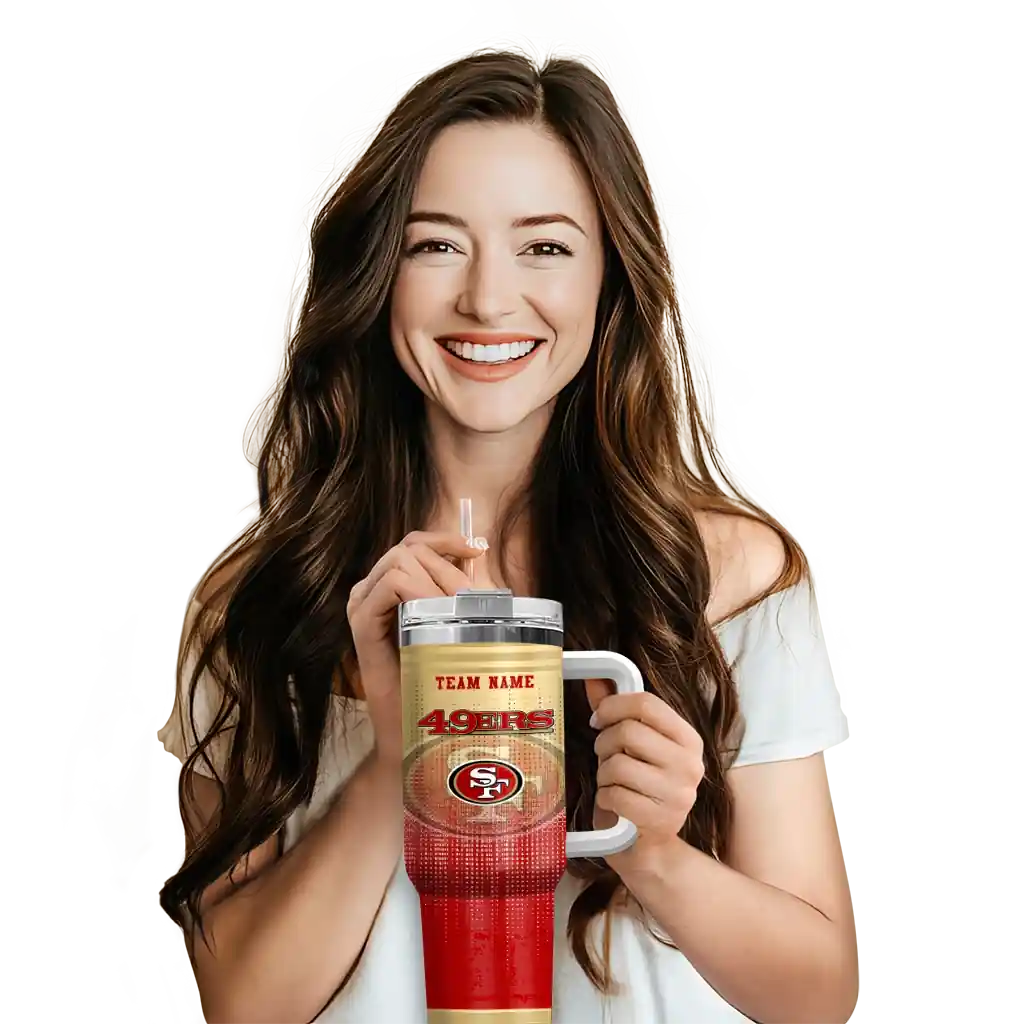 Personalized San Francisco 49Ers Gradient Dots Red 40Oz Tumbler, Stanley Cup Tumbler - Image 6