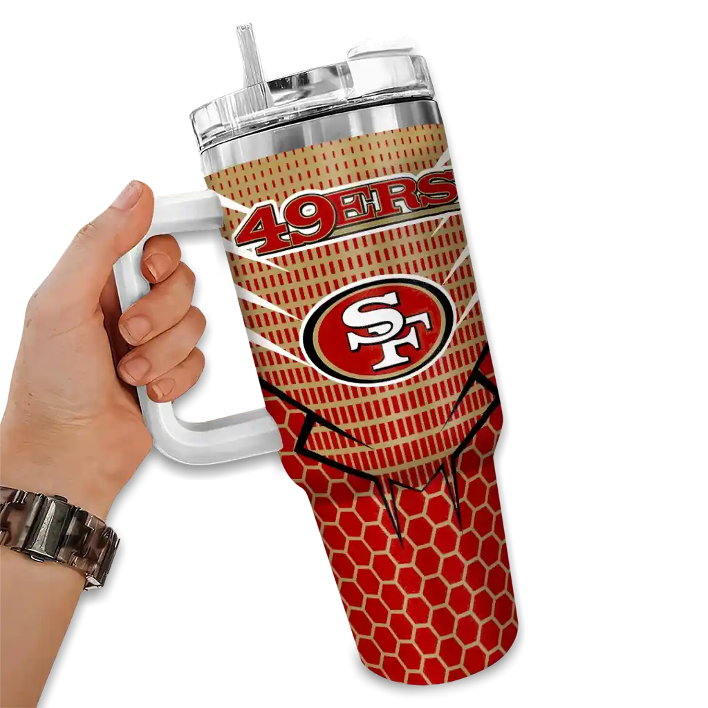 Personalized San Francisco 49Ers Hex Texture Red 40Oz Tumbler, Stanley Cup Tumbler - Image 2