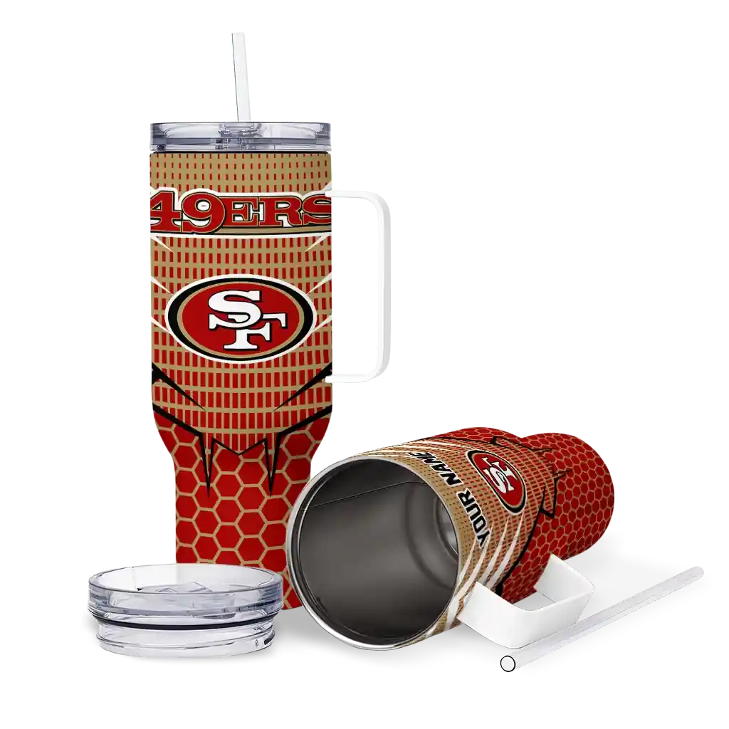 Personalized San Francisco 49Ers Hex Texture Red 40Oz Tumbler, Stanley Cup Tumbler - Image 3