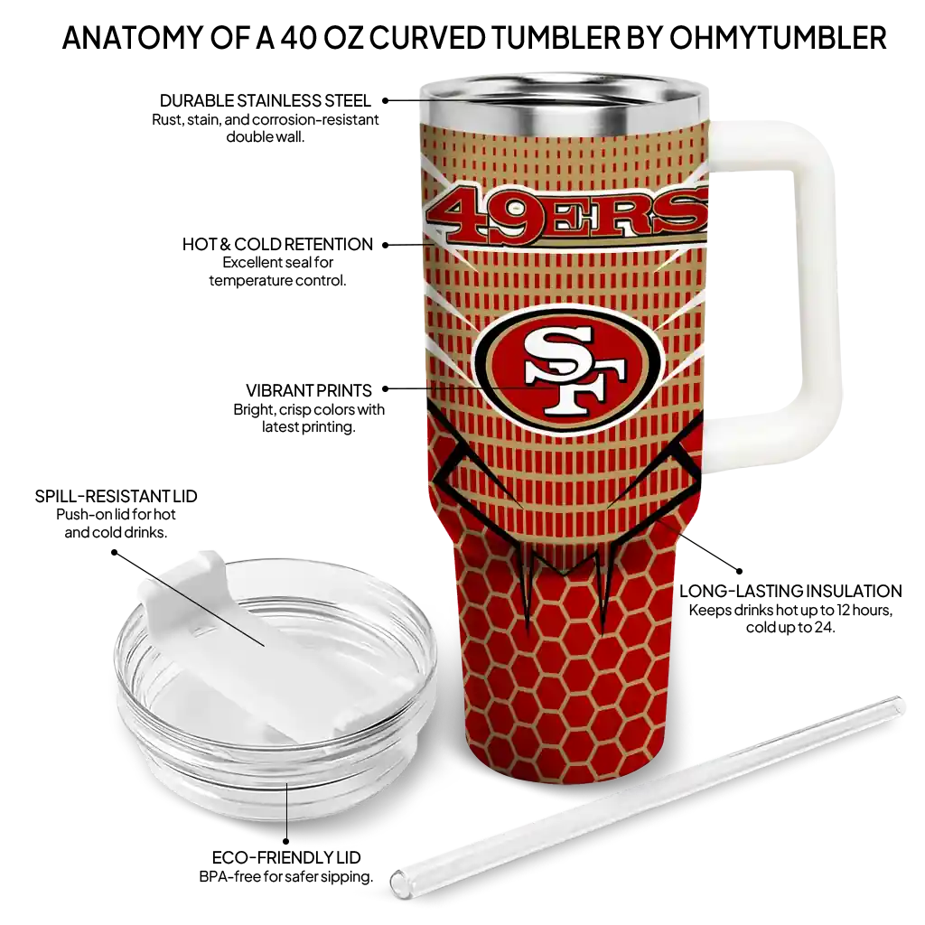 Personalized San Francisco 49Ers Hex Texture Red 40Oz Tumbler, Stanley Cup Tumbler - Image 5