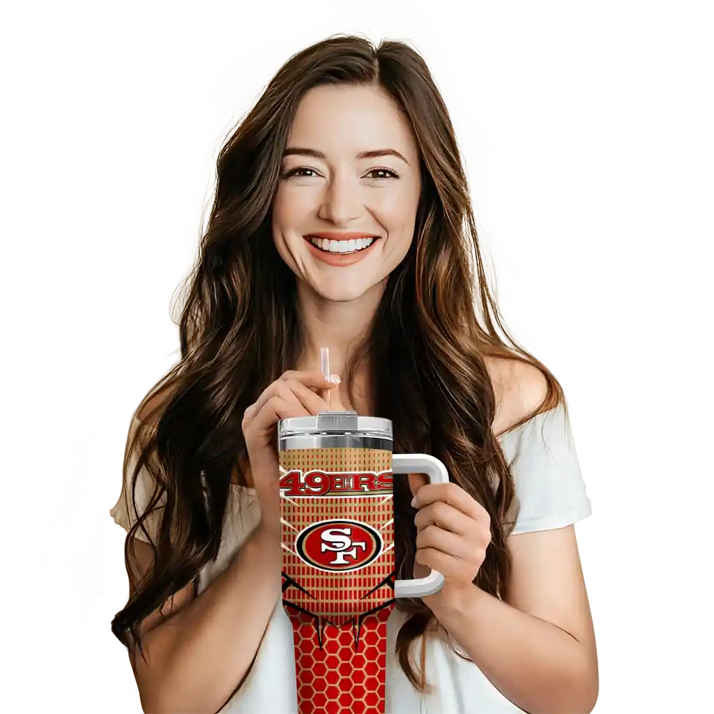 Personalized San Francisco 49Ers Hex Texture Red 40Oz Tumbler, Stanley Cup Tumbler - Image 6