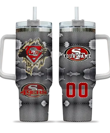 Personalized San Francisco 49Ers Superman Shield Red Gray 40Oz Tumbler, Stanley Cup Tumbler