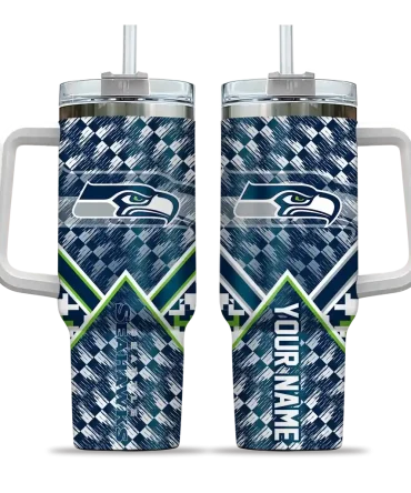 Personalized Seattle Seahawks Chevron Angle Blue 40Oz Tumbler, Stanley Cup Tumbler