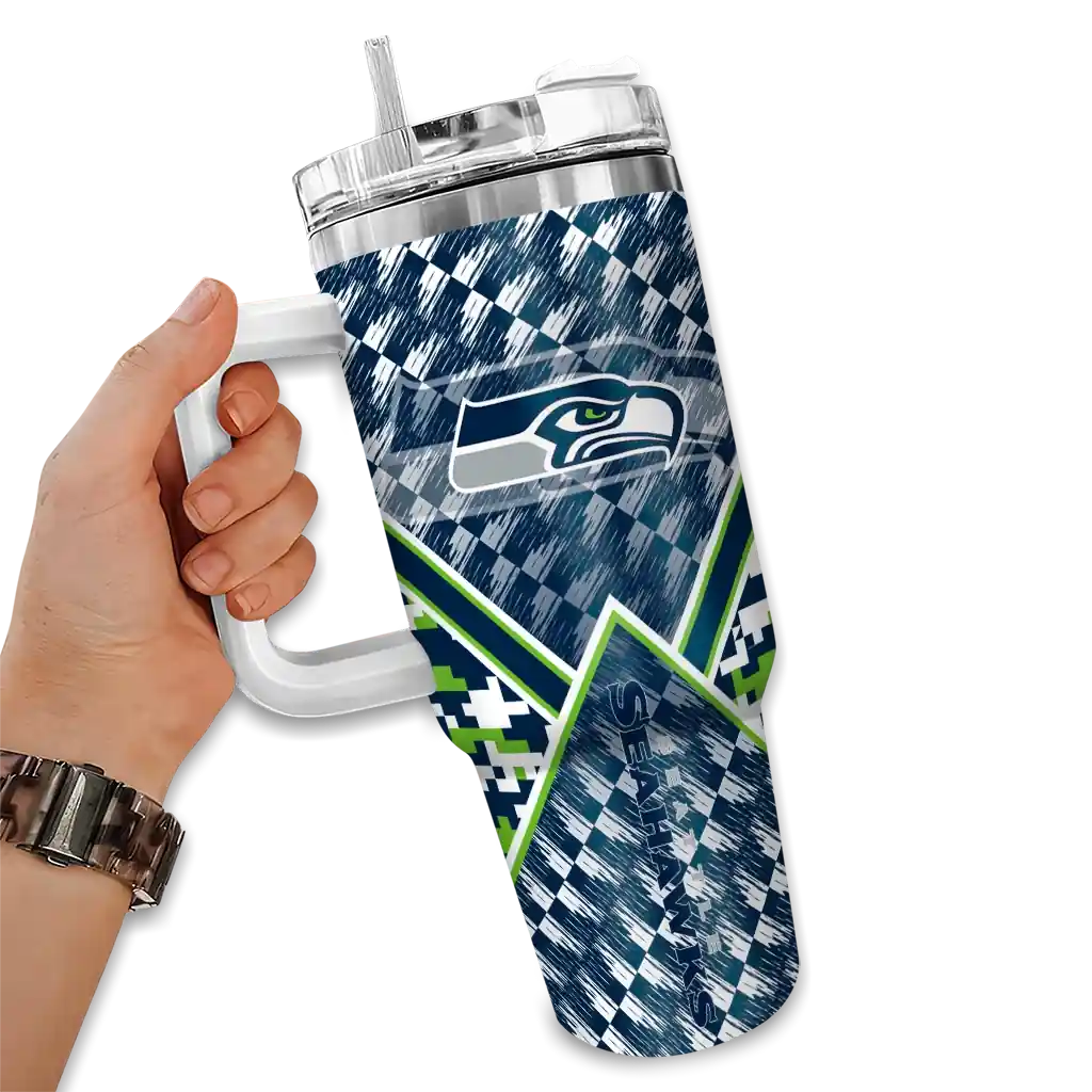 Personalized Seattle Seahawks Chevron Angle Blue 40Oz Tumbler, Stanley Cup Tumbler - Image 2