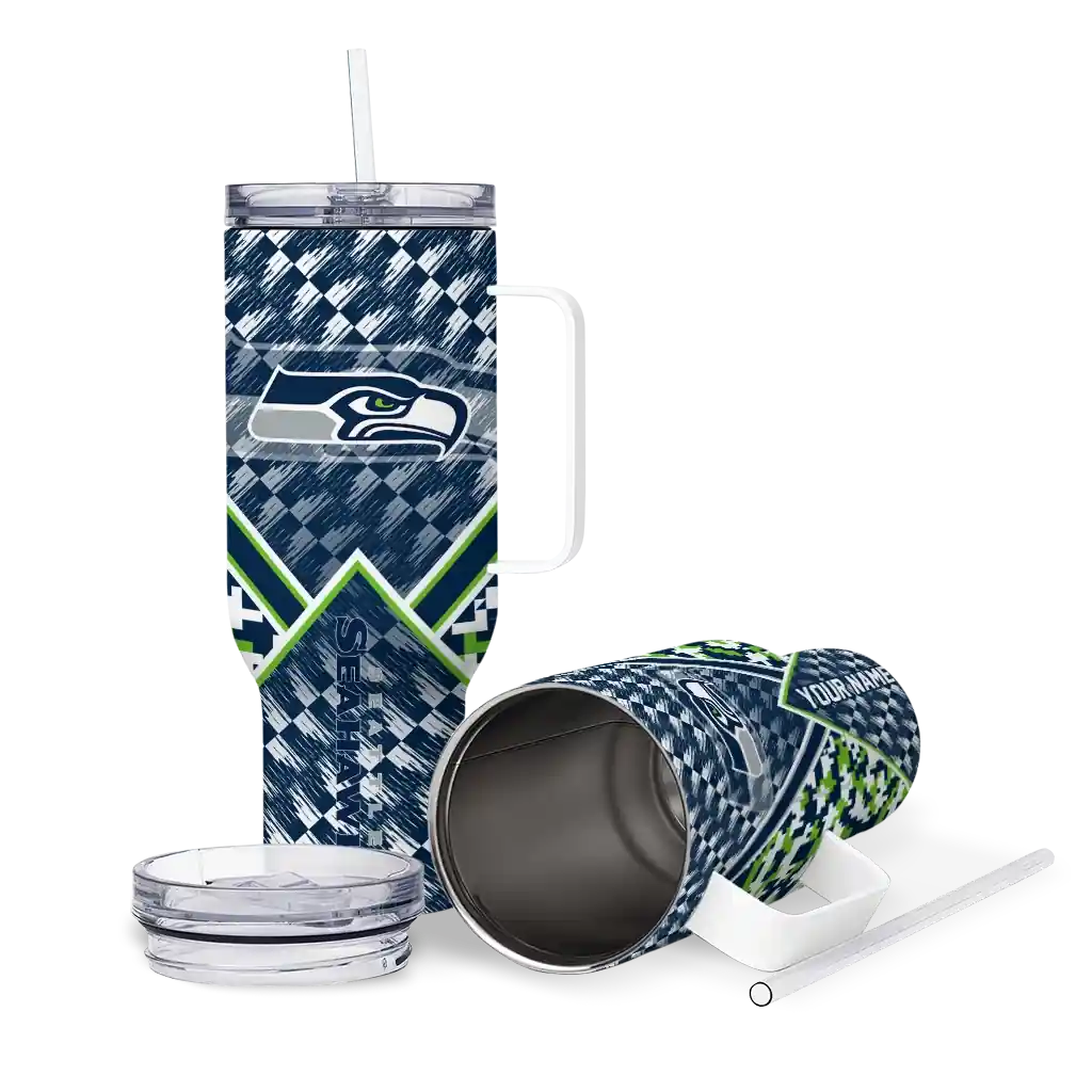 Personalized Seattle Seahawks Chevron Angle Blue 40Oz Tumbler, Stanley Cup Tumbler - Image 3
