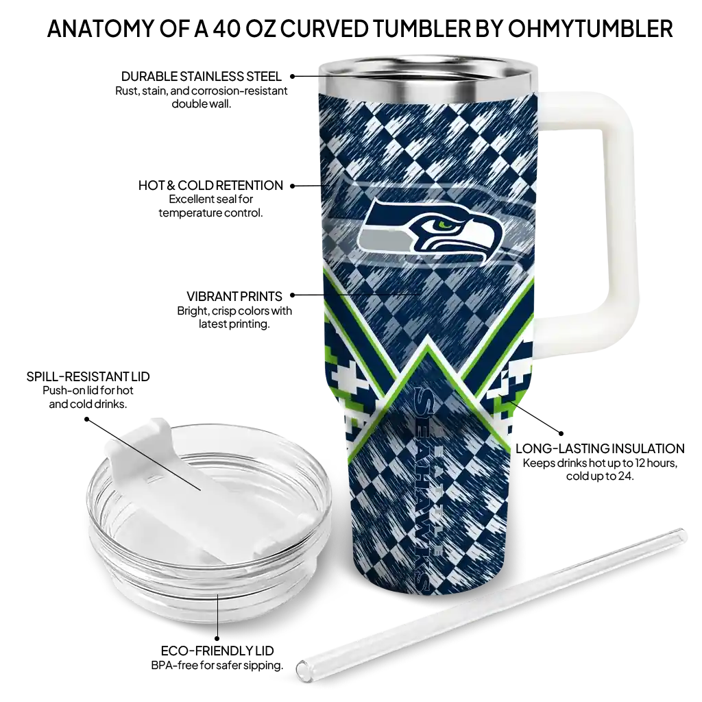 Personalized Seattle Seahawks Chevron Angle Blue 40Oz Tumbler, Stanley Cup Tumbler - Image 5