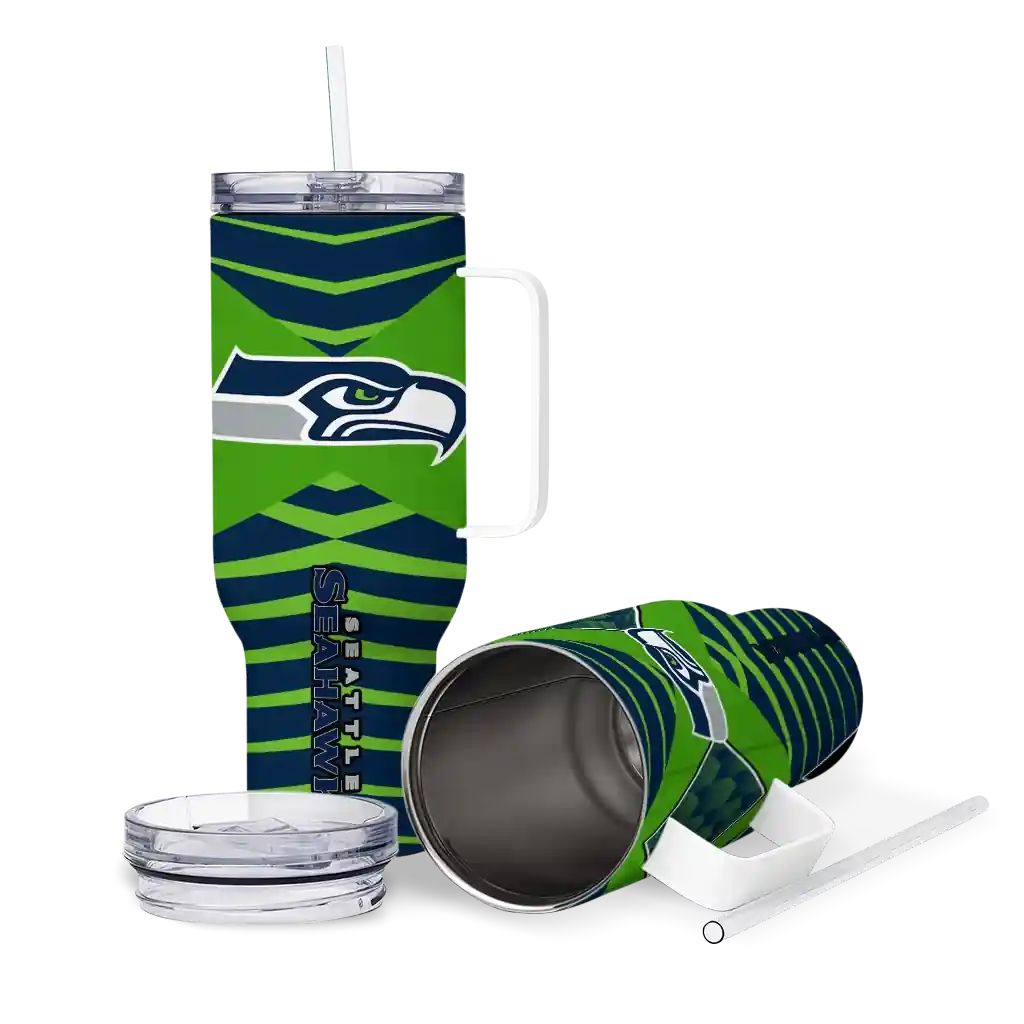 Personalized Seattle Seahawks Chevron Layers Blue 40Oz Tumbler, Stanley Cup Tumbler - Image 3