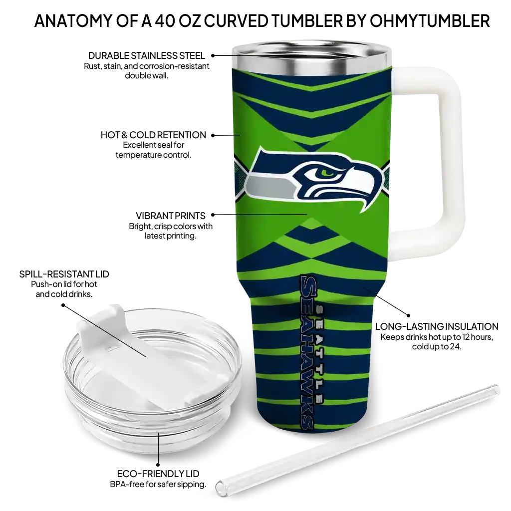 Personalized Seattle Seahawks Chevron Layers Blue 40Oz Tumbler, Stanley Cup Tumbler - Image 5