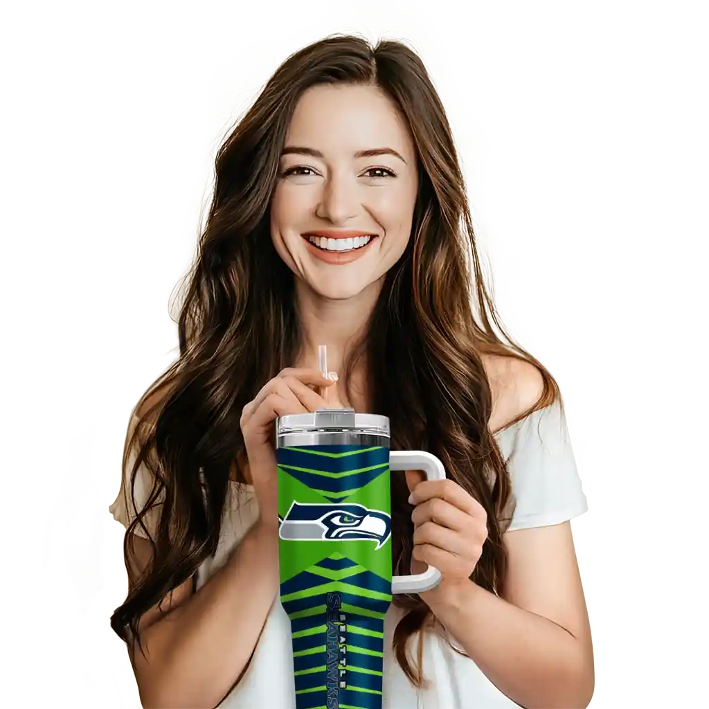 Personalized Seattle Seahawks Chevron Layers Blue 40Oz Tumbler, Stanley Cup Tumbler - Image 6