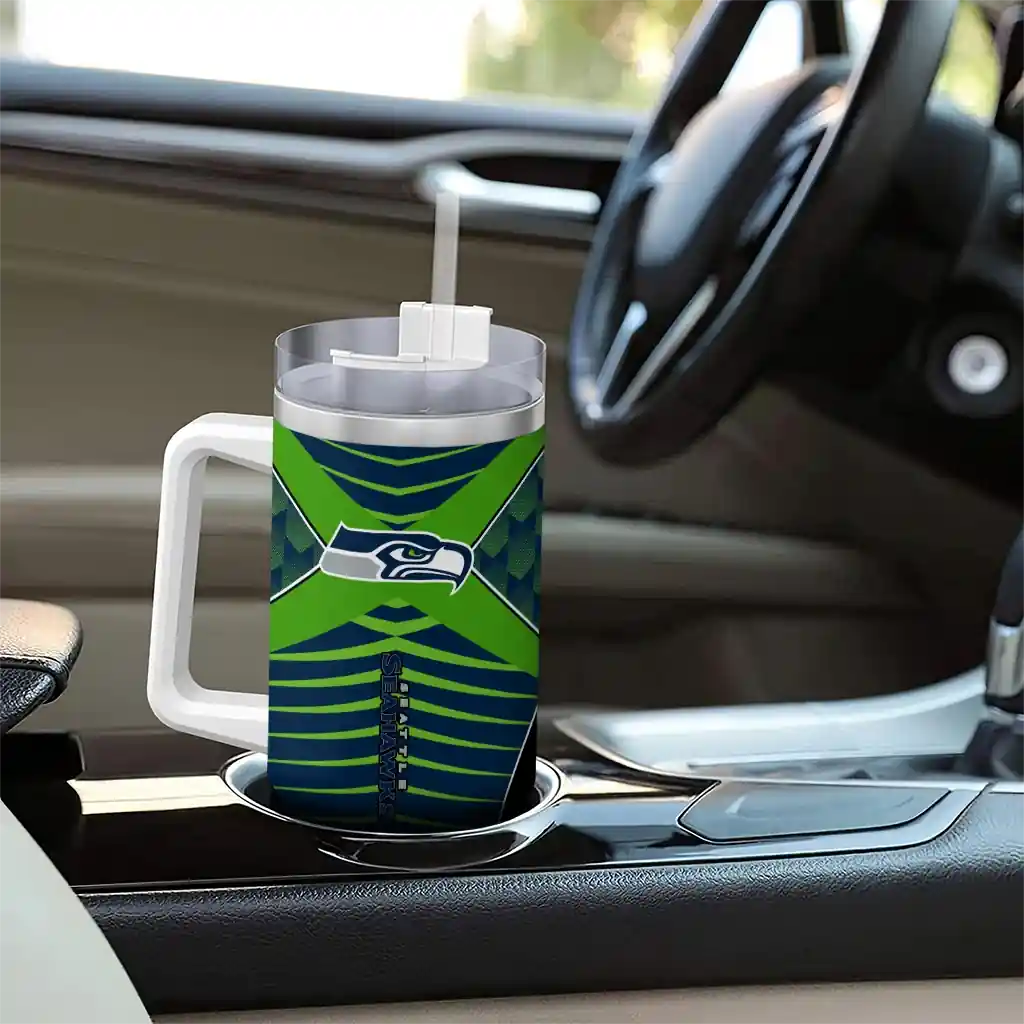 Personalized Seattle Seahawks Chevron Layers Blue 40Oz Tumbler, Stanley Cup Tumbler - Image 8