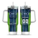 Personalized Seattle Seahawks Hexagon Armor Blue 40Oz Tumbler, Stanley Cup Tumbler - Image 9