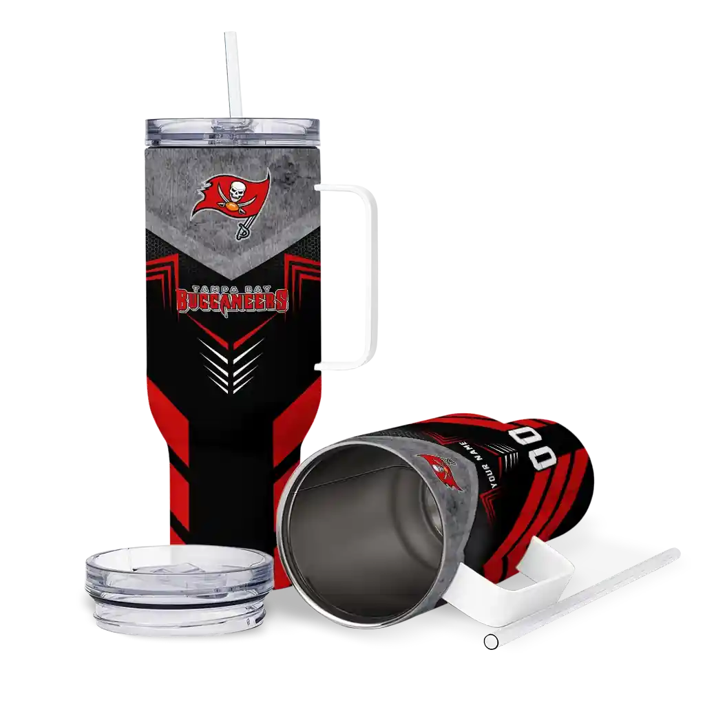 Personalized Tampa Bay Buccaneers Arrow Armor Red Black 40Oz Tumbler, Stanley Cup Tumbler - Image 3
