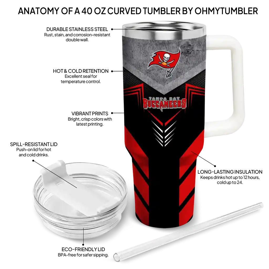 Personalized Tampa Bay Buccaneers Arrow Armor Red Black 40Oz Tumbler, Stanley Cup Tumbler - Image 5