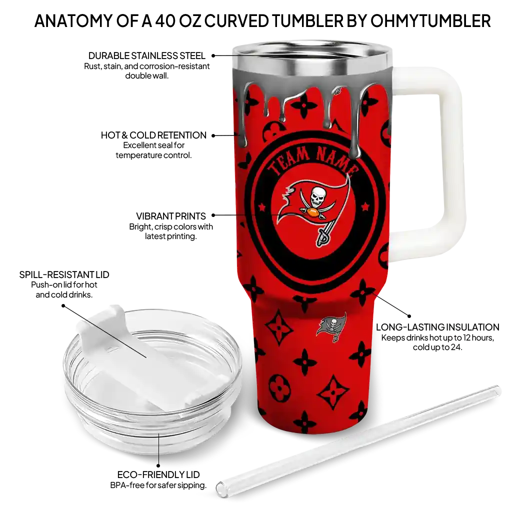 Personalized Tampa Bay Buccaneers Bullseye Drips Red 40Oz Tumbler, Stanley Cup Tumbler - Image 5