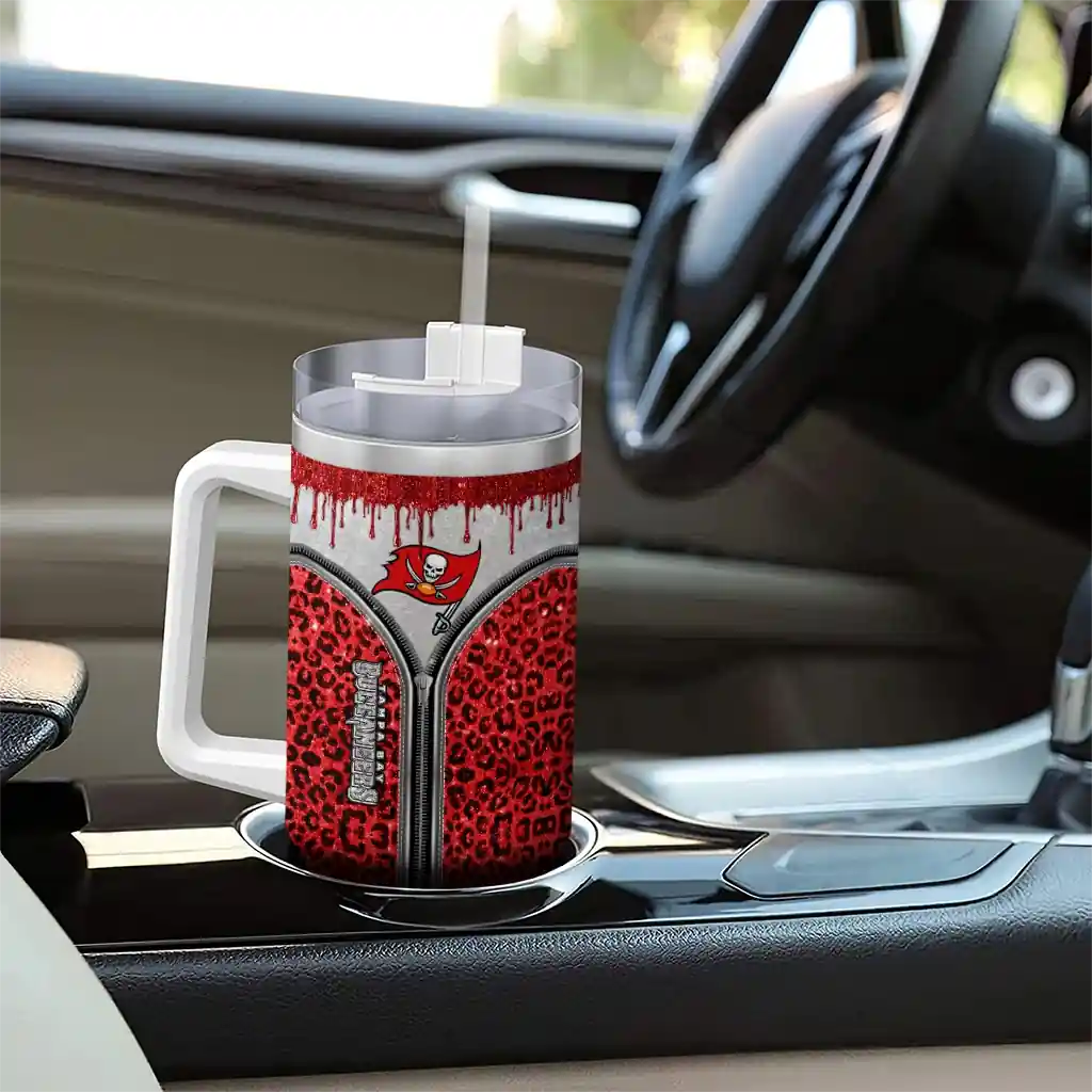 Personalized Tampa Bay Buccaneers Leopard Zipper Red 40Oz Tumbler, Stanley Cup Tumbler - Image 8