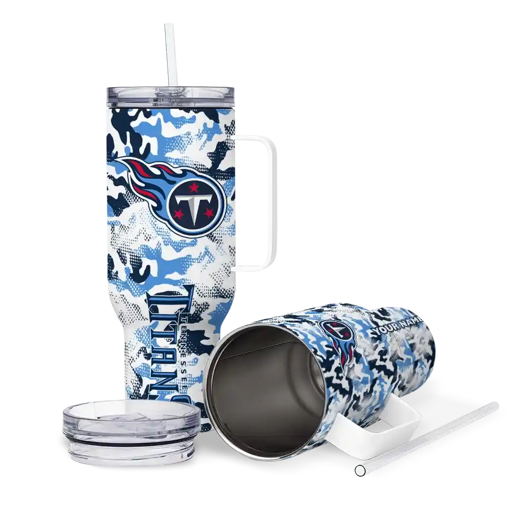 Personalized Tennessee Titans Camo Mashup Navy White 40Oz Tumbler, Stanley Cup Tumbler - Image 3