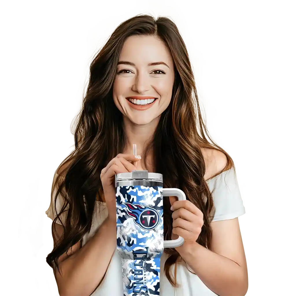 Personalized Tennessee Titans Camo Mashup Navy White 40Oz Tumbler, Stanley Cup Tumbler - Image 6