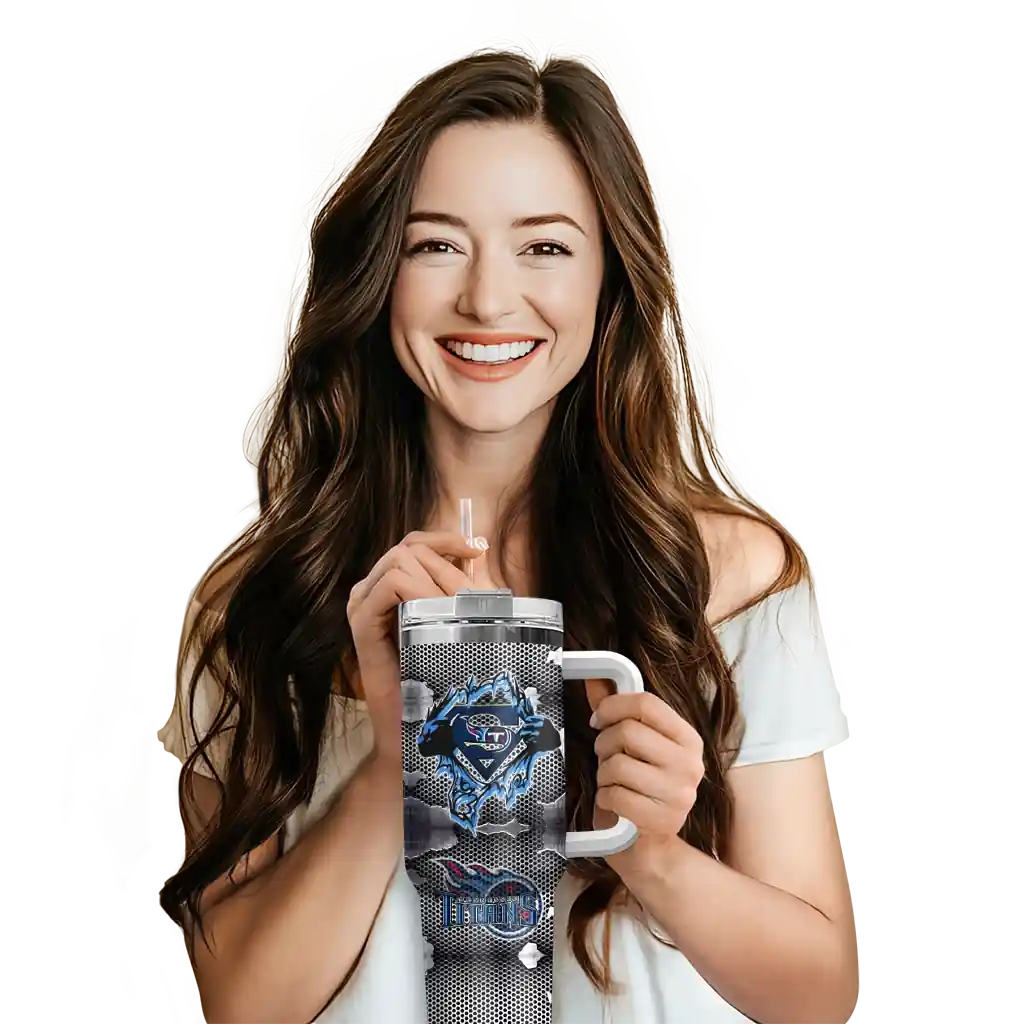 Personalized Tennessee Titans Superman Shield Navy Gray 40Oz Tumbler, Stanley Cup Tumbler - Image 6