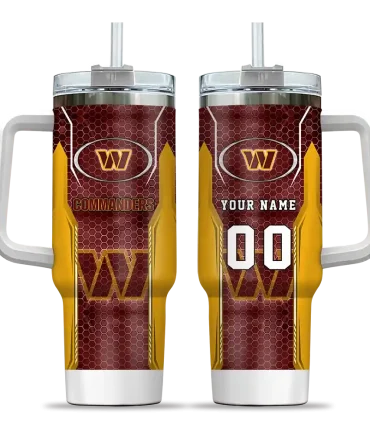 Personalized Washington Commanders Hexagon Armor Burgundy 40Oz Tumbler, Stanley Cup Tumbler