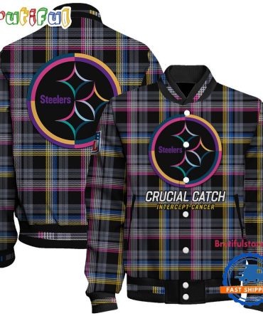 Pittsburgh Steelers National Football League Crucial Catch Intercept Cancer Unisex Varsity Jacket