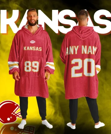 Personalized Kansas City Unisex Adult Hoodie Blanket , Football Wearable Blanket