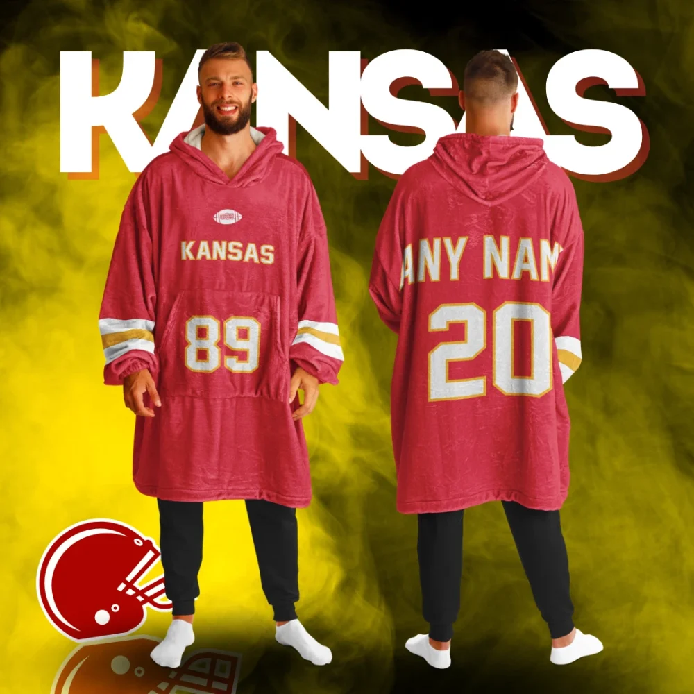Personalized Kansas City Unisex Adult Hoodie Blanket , Football Wearable Blanket