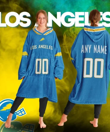 Personalized Los Angeles Chargers Unisex Adult Hoodie Blanket , Football Wearable Blanket