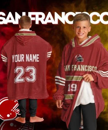 Personalized San Francisco Unisex Kids Hoodie Blanket Football Wearable Blanket