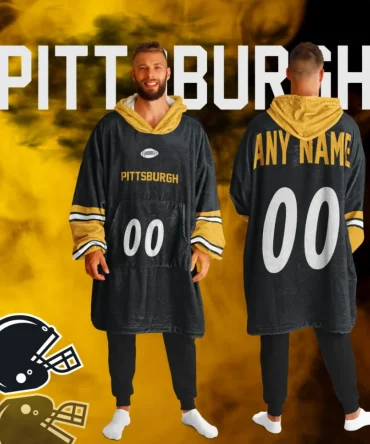 Personalized Pittsburgh Unisex Adult Hoodie Blanket , Football Wearable Blanket