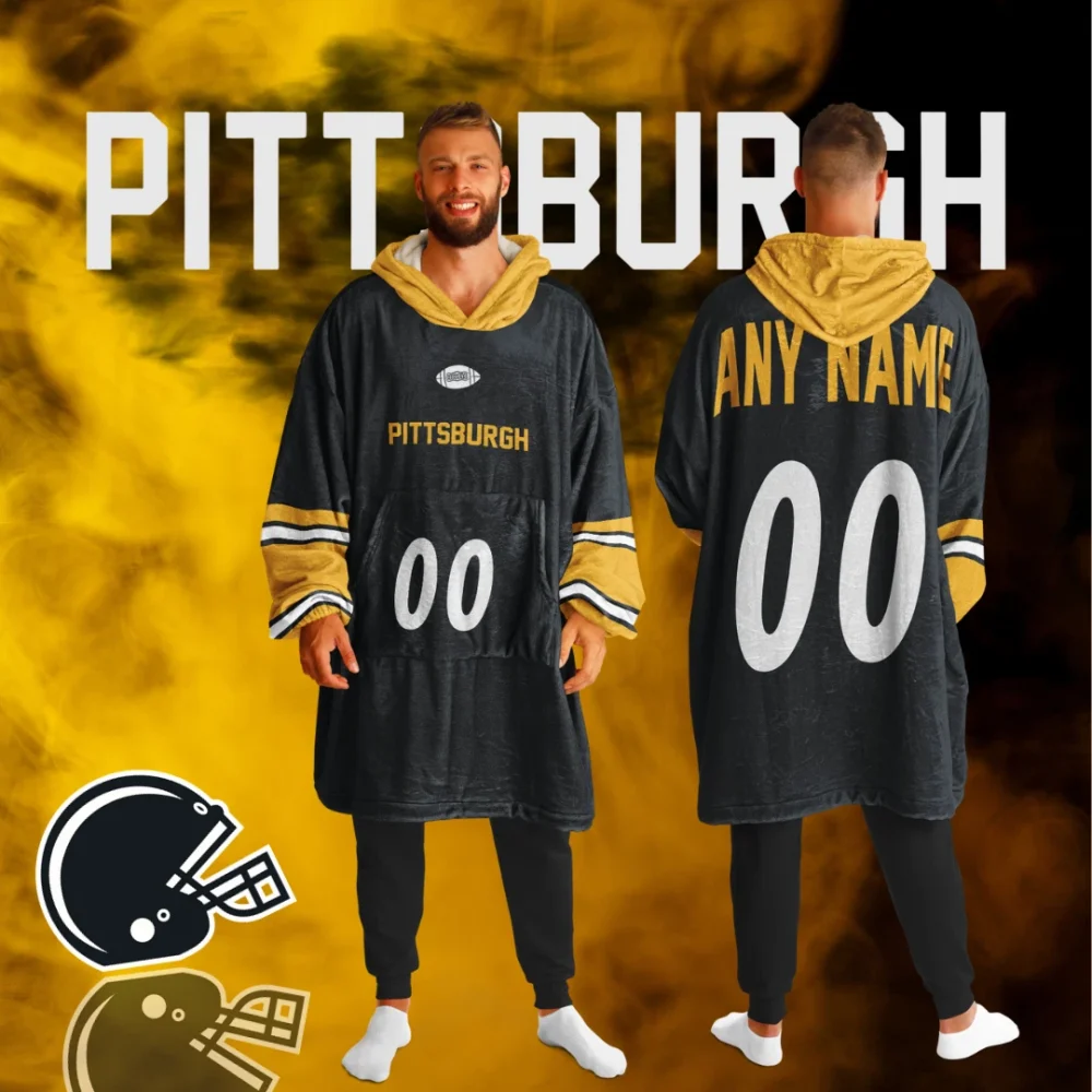 Personalized Pittsburgh Unisex Adult Hoodie Blanket , Football Wearable Blanket
