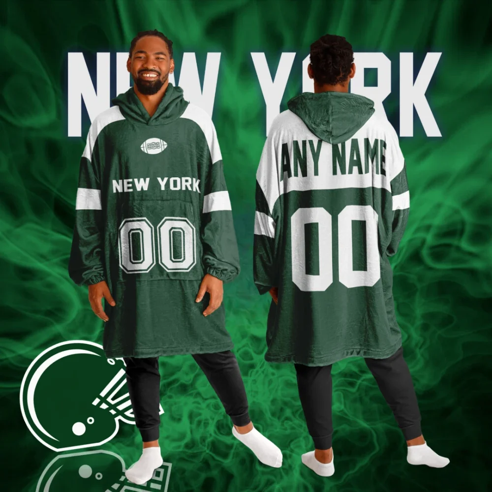 Personalized New York Giants Unisex Adult Hoodie Blanket , Football Wearable Blanket