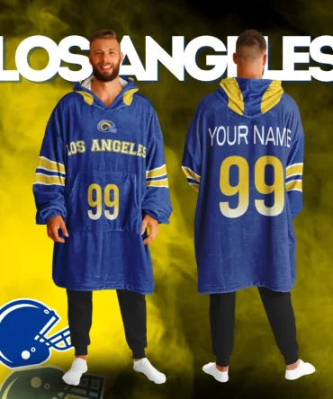 Personalized Los Angeles Rams Unisex Adult Hoodie Blanket , Football Wearable Blanket