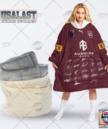 Soo Series Champions 2022 Qld Maroons Jersey Team Signature Blanket Hoodie Hoodie Blanket