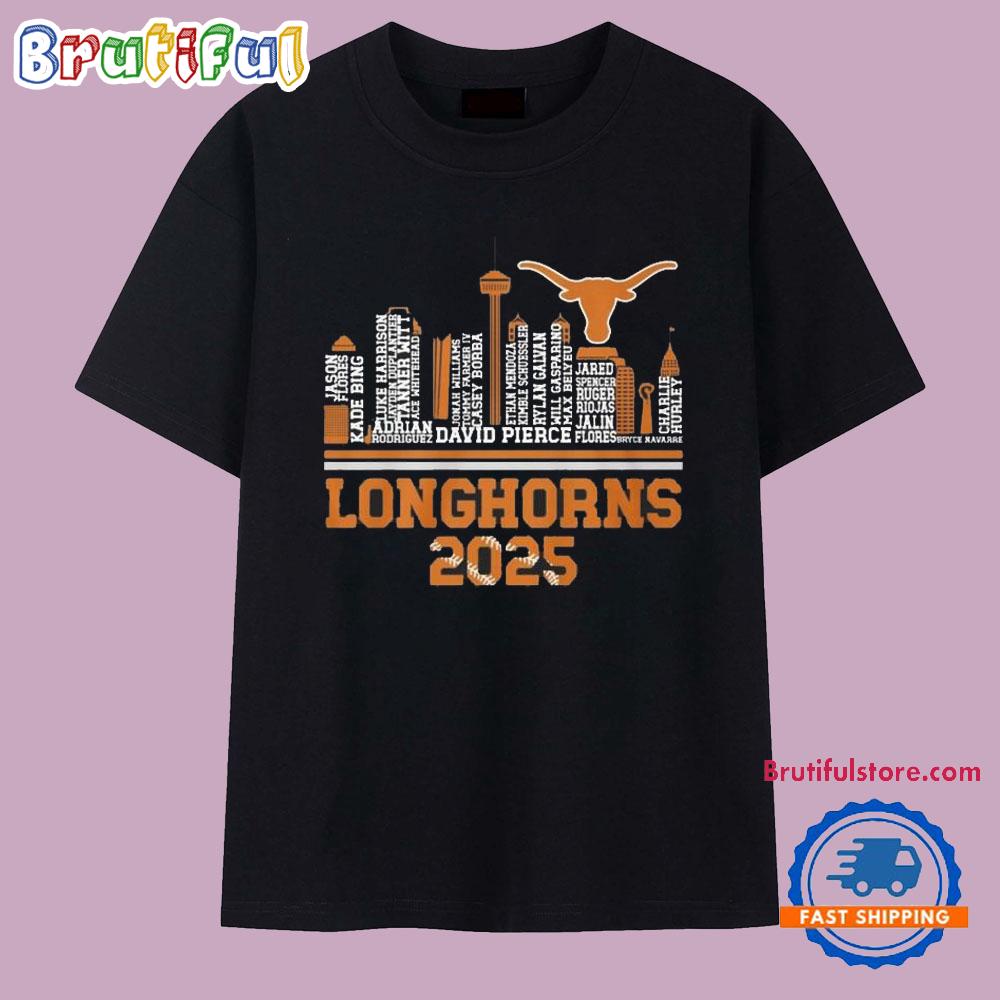Texas Longhorns 2025 Skyline Names Logo T Shirt