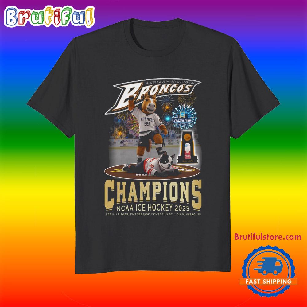 Western Michigan 2025 Ncaa Division I Men'S Ice Hockey Frozen Four Champions Mascot Shirts
