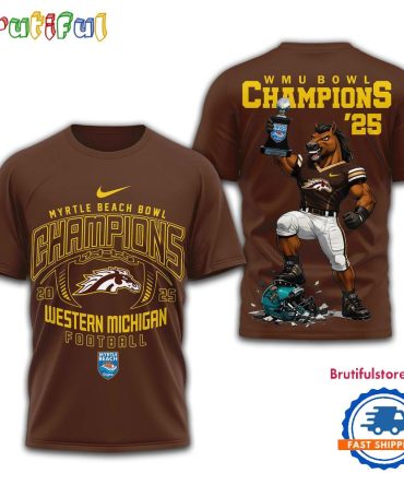 Western Michigan Broncos Ncaa Myrtle Beach Bowl Champions 2025 Limited 3D Shirt