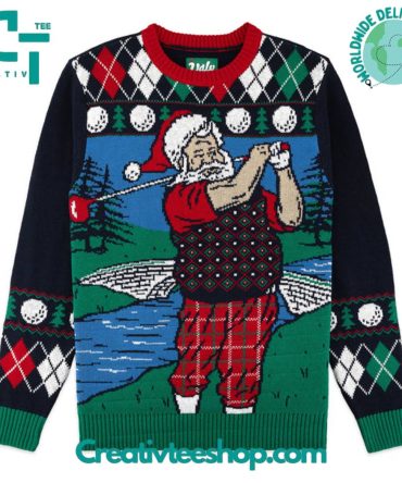 Golfing Santa Argyle Ugly Christmas Sweater