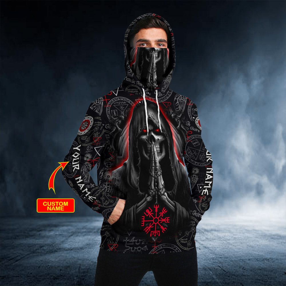 Personalized Custom Name Viking Pattern Grim Reaper Praying For The Death Skull 3D Printed Hoodie Qt205179Hf - Image 2